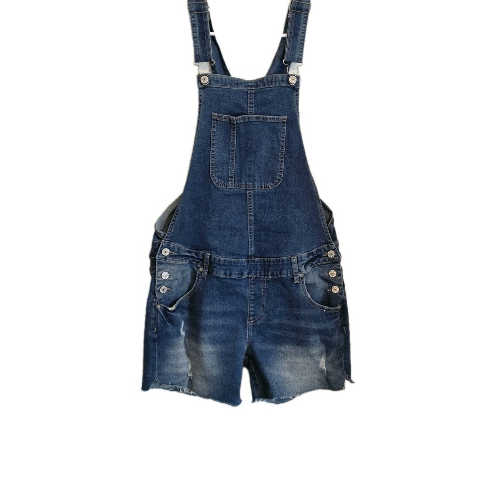 Gemma Rae Shorts Overalls Blue Denim Raw Hem Med Wash Size Small S Festival Boho